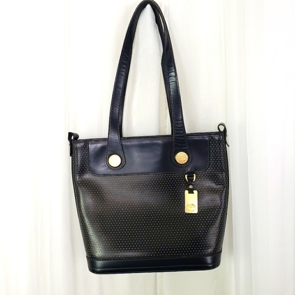 Dooney & Bourke Handbags - Vintage Dooney & Bourke black perforated leather large shoulder bag